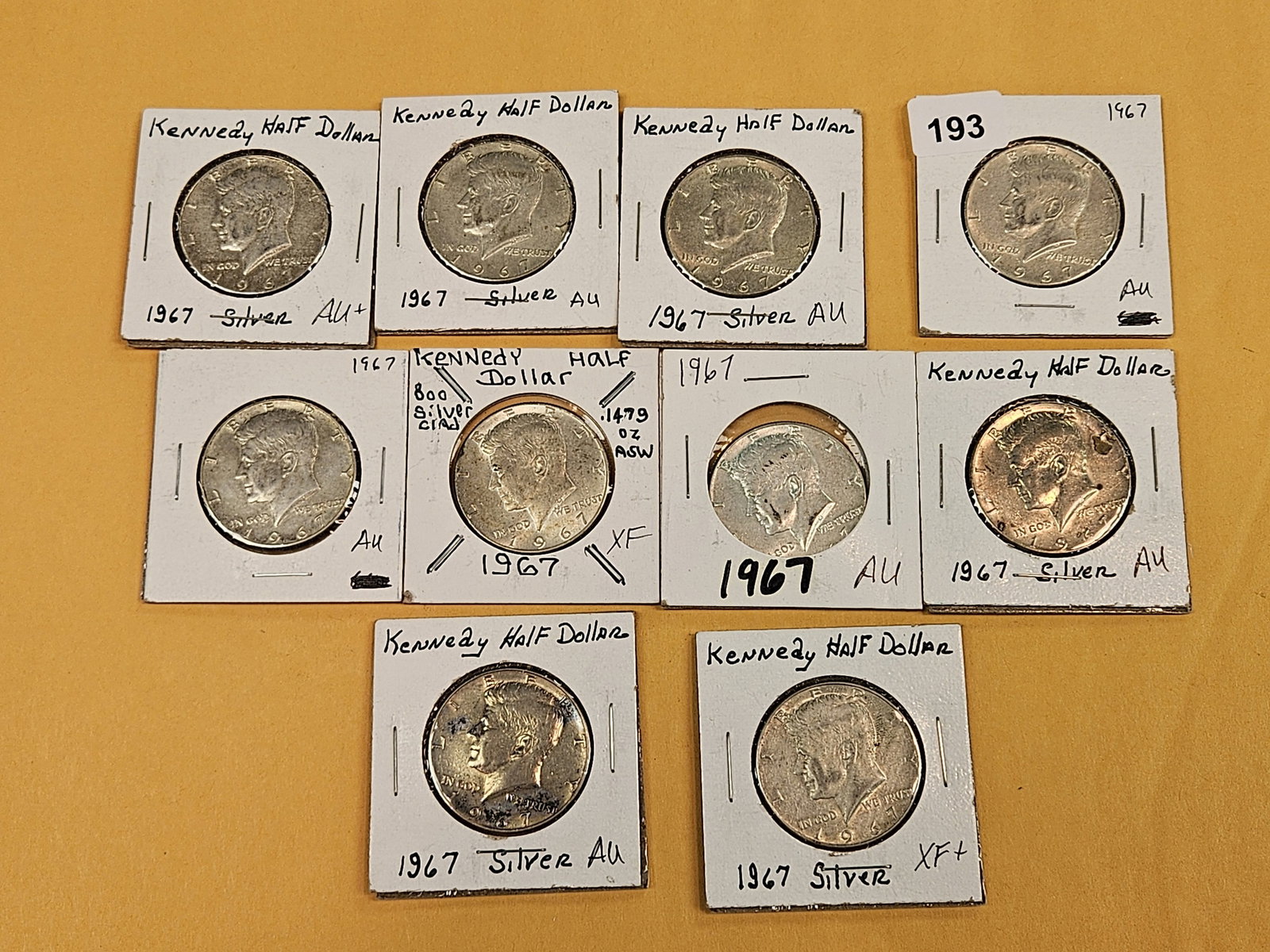 Ten, mixed, Silver Kennedy half Dollars - 2