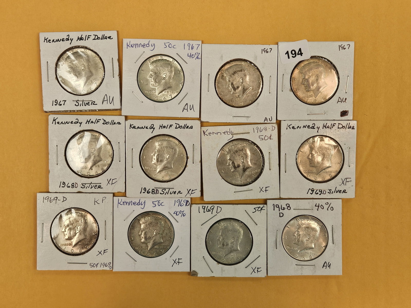 Twelve, mixed, Silver Kennedy half Dollars: All 40% silvers