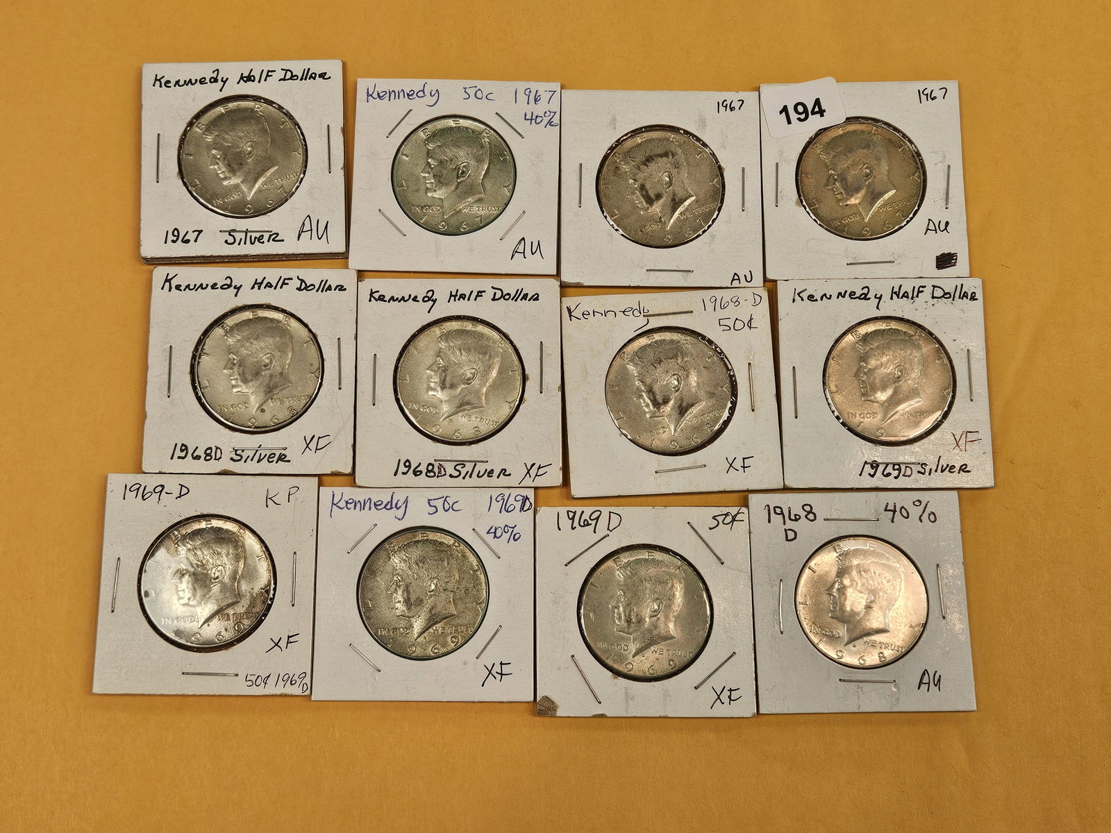 Twelve, mixed, Silver Kennedy half Dollars - 2