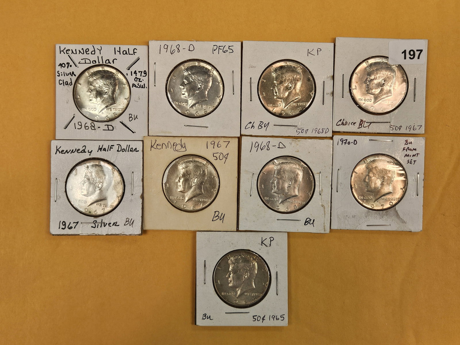 Nine, mixed, Silver Kennedy half Dollars: All 40% silvers
