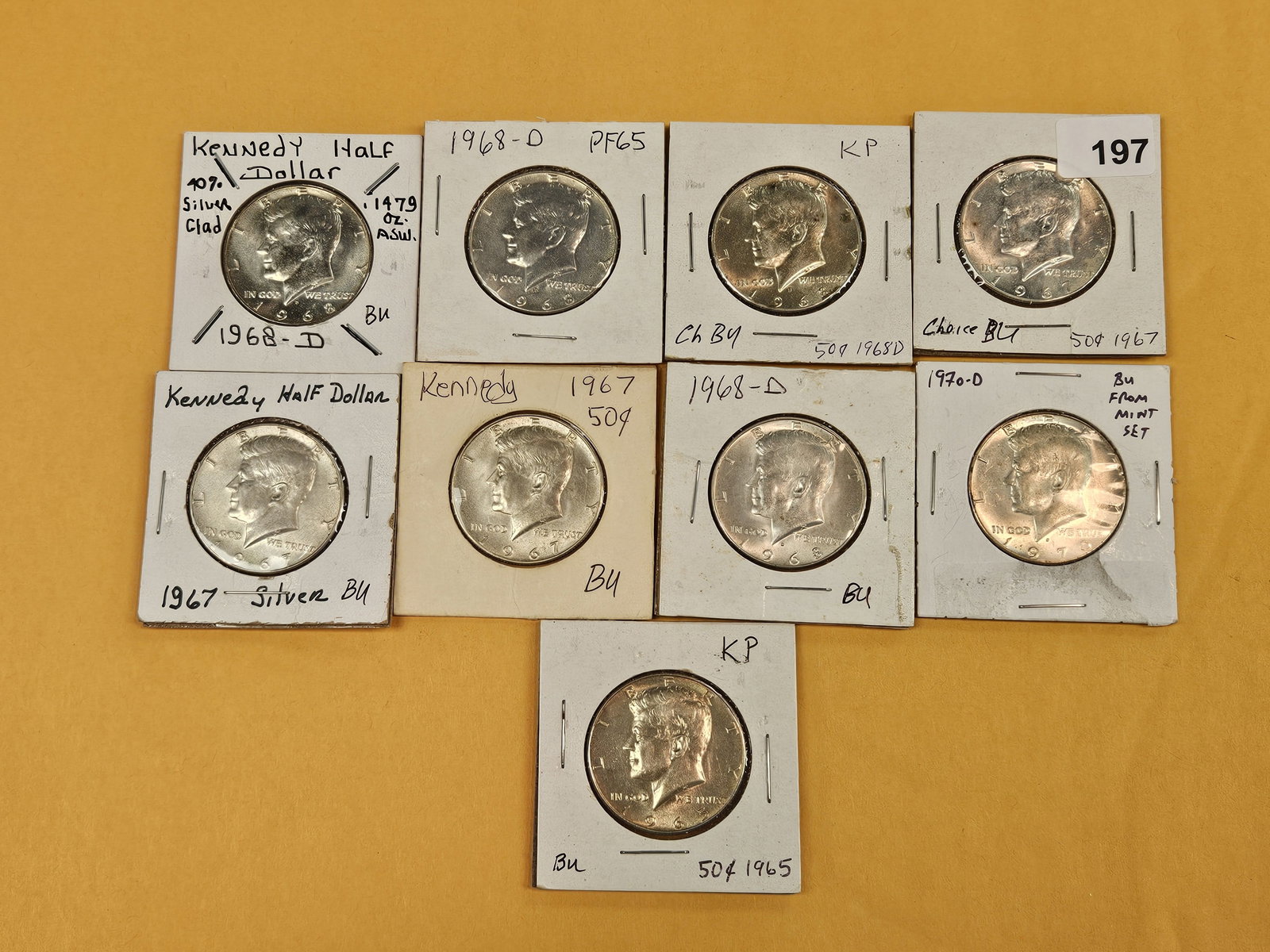 Nine, mixed, Silver Kennedy half Dollars - 2