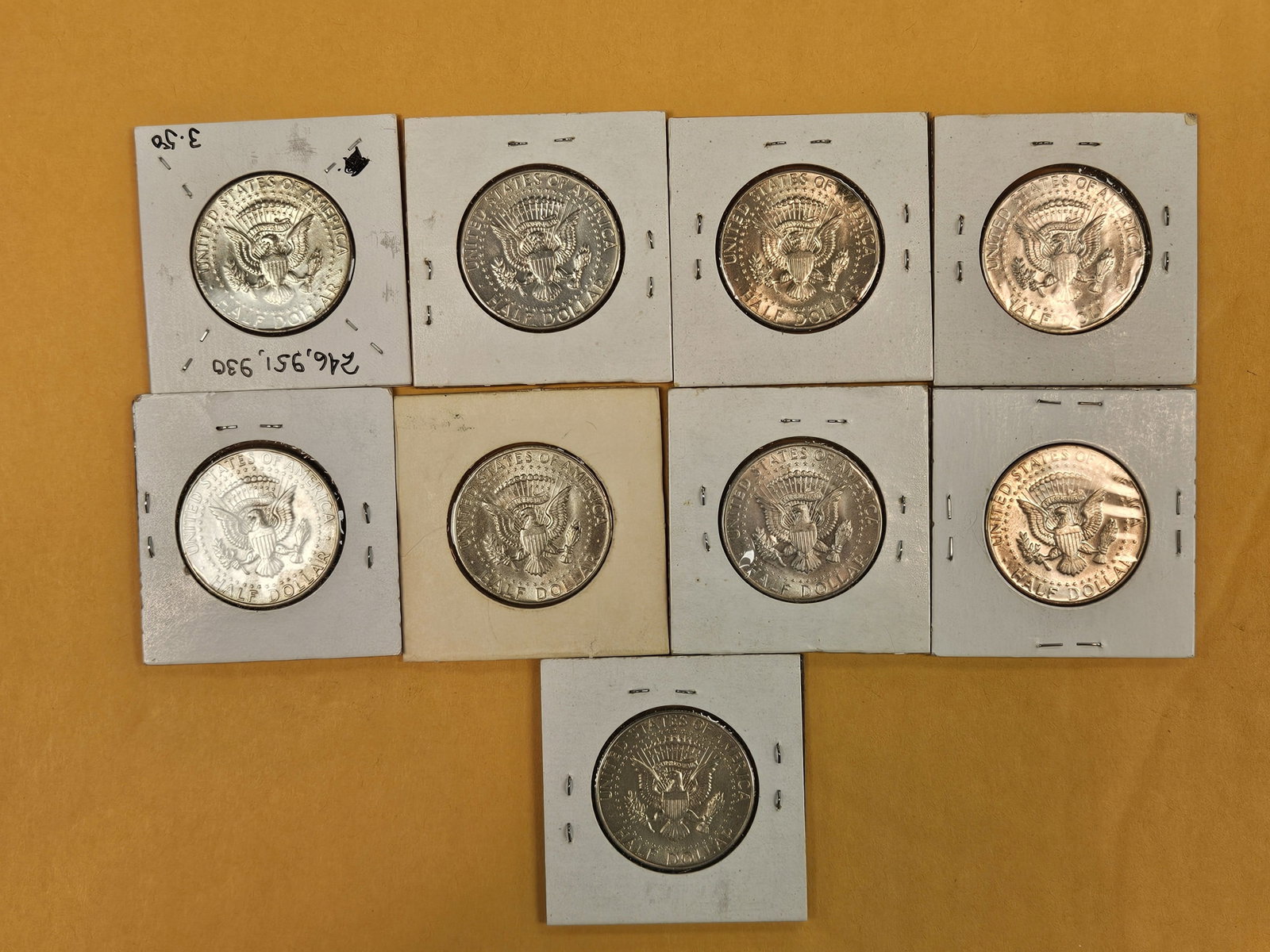 Nine, mixed, Silver Kennedy half Dollars - 3