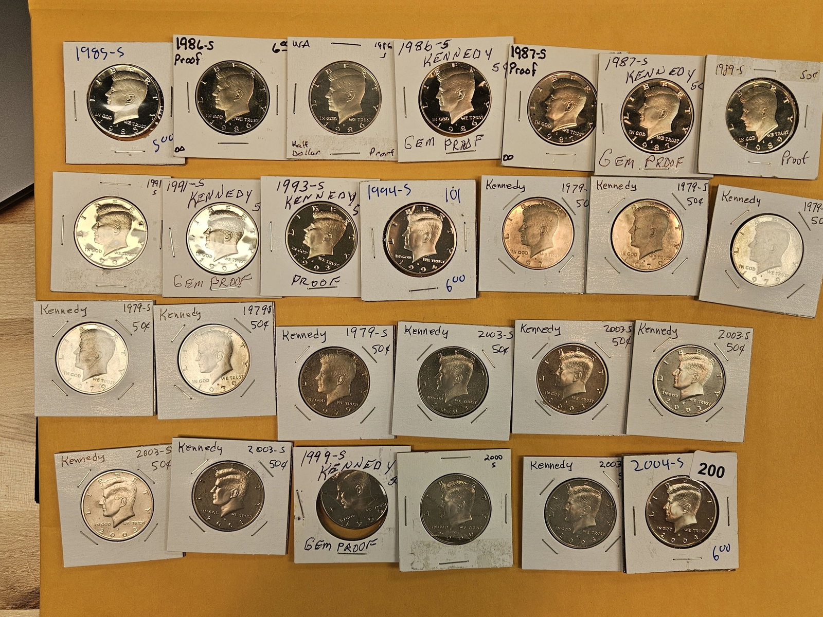 Twenty-six Proof Kennedy Half Dollars: 1985-S through 2004-S