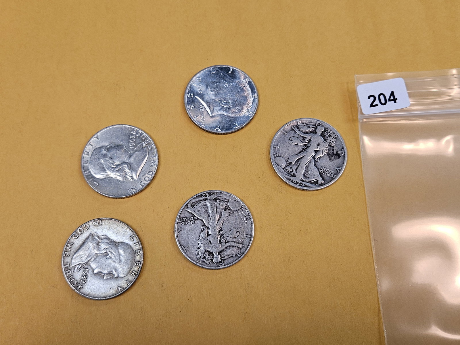Five mixed silver Half Dollars - 2