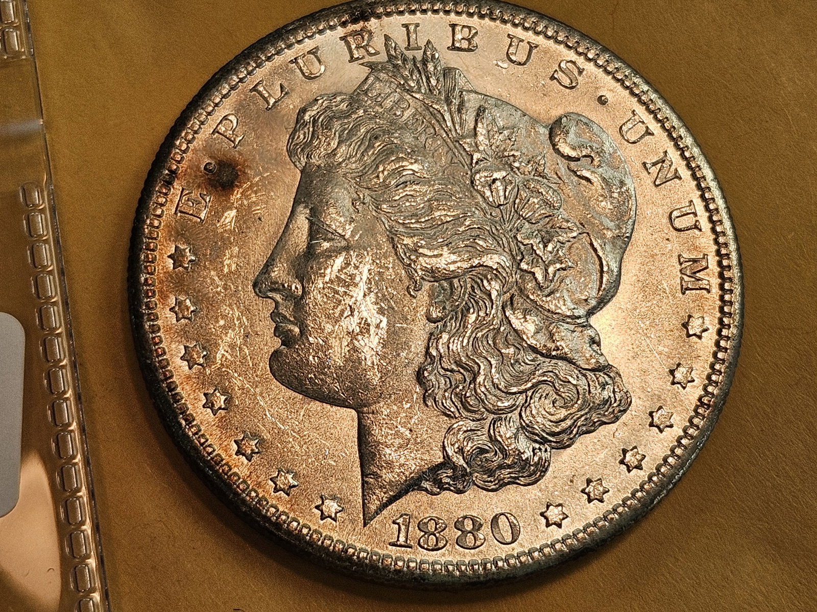 Choice Brilliant Uncirculated Plus 1880-S Morgan Silver Dollar: near-prooflike
