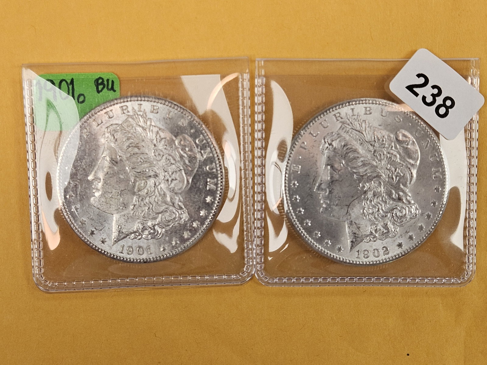 Two Brilliant Uncirculated Morgan Silver Dollars: 1901-O and 1902-O