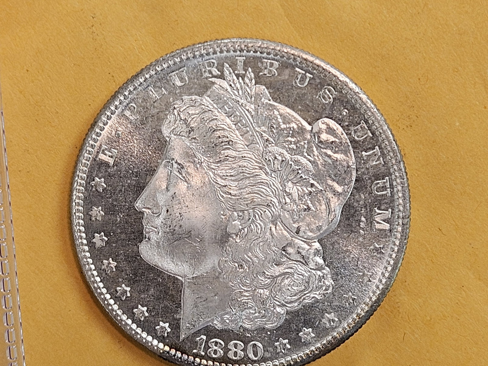 Very Choice Brilliant Uncirculated 1880-S Morgan Silver Dollar: Near prooflike fields