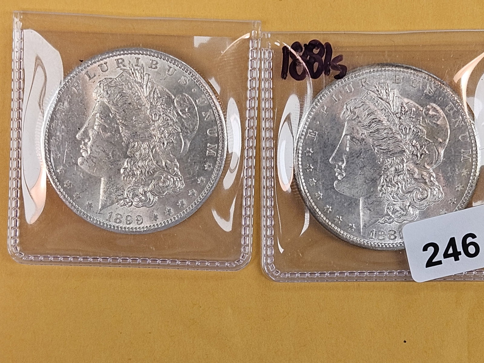 Two Brilliant Uncirculated Morgan Silver Dollars: 1899-O and 1881-S
