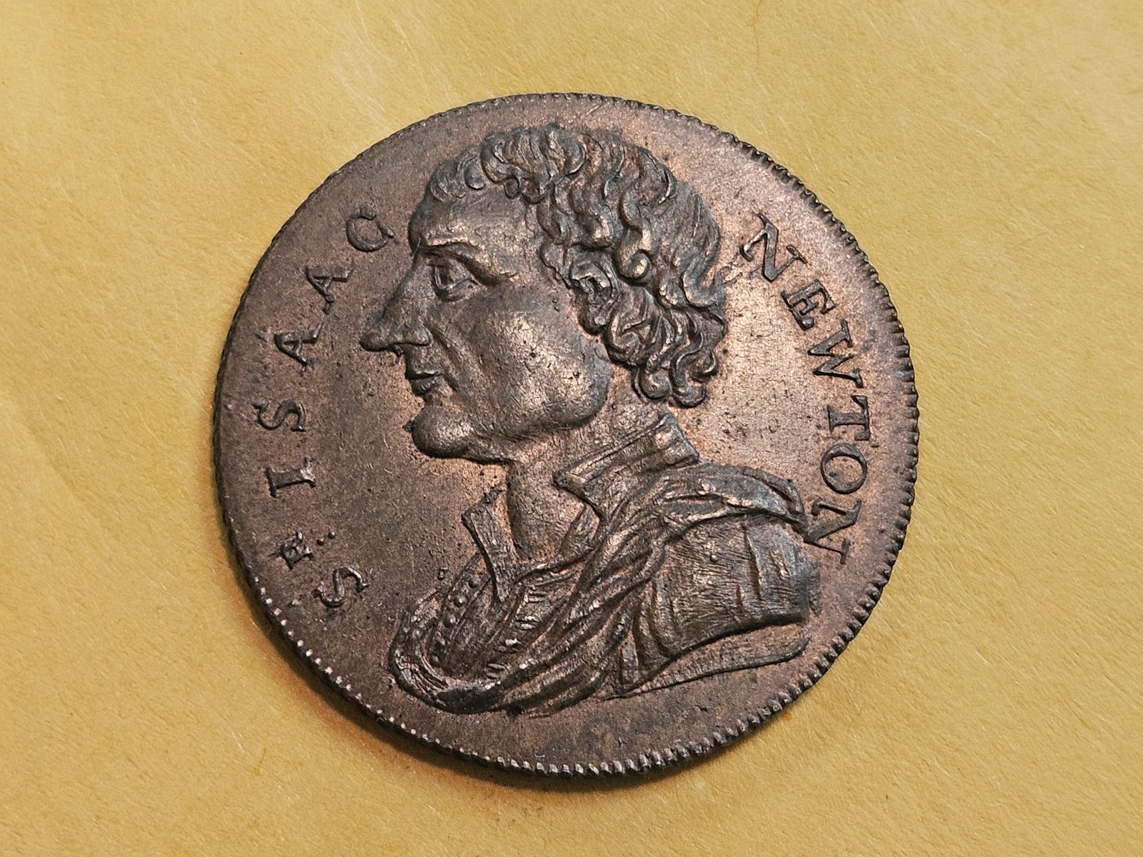 CONDER! 1793 Conder token farthing in Choice Uncirculated plus Red-Brown: Middlesex. Social. Sir Isaac Newton. Good luster