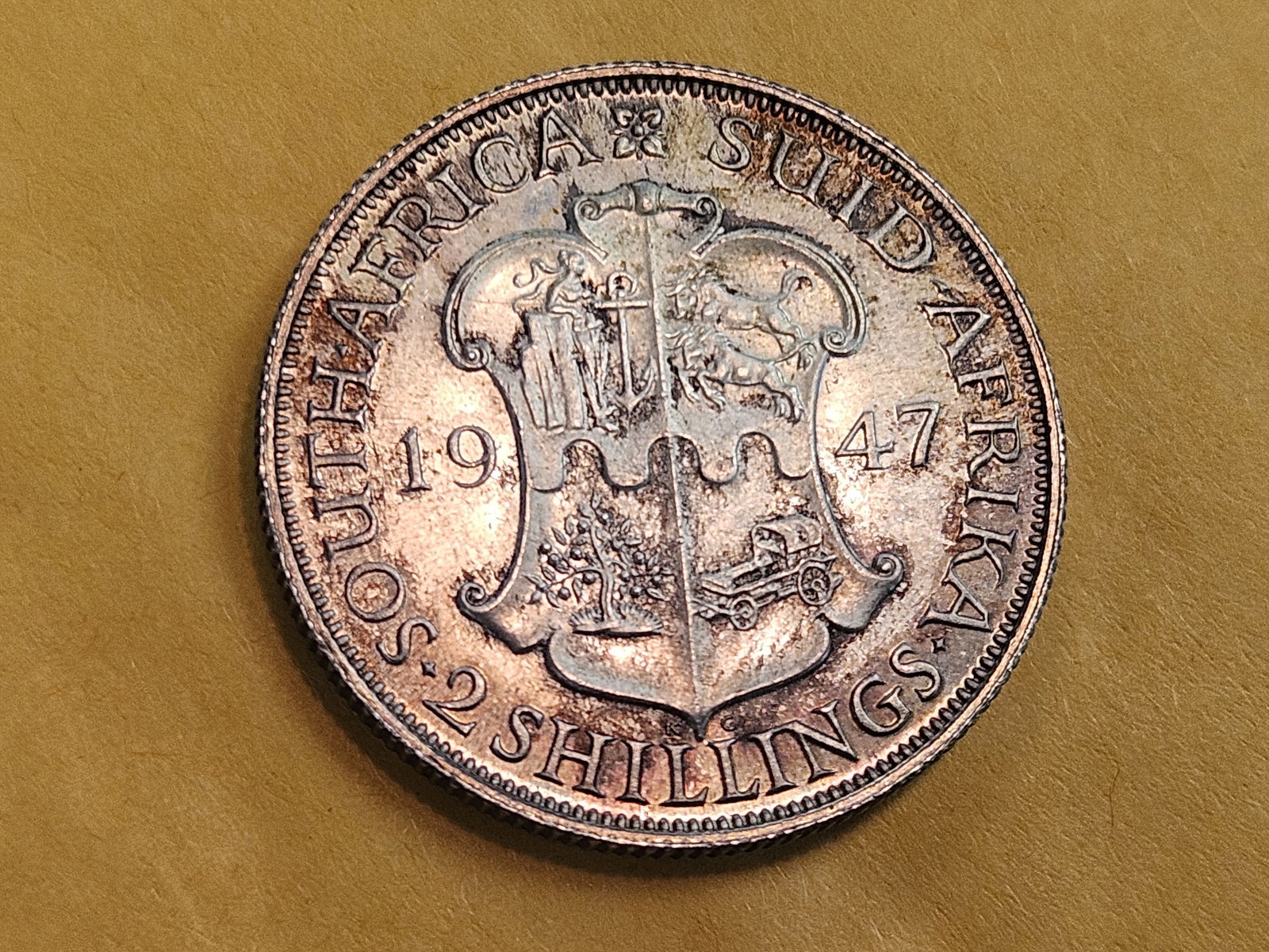 GEM Brilliant Uncirculated plus 1947 South Africa silver 2 shillings - 9