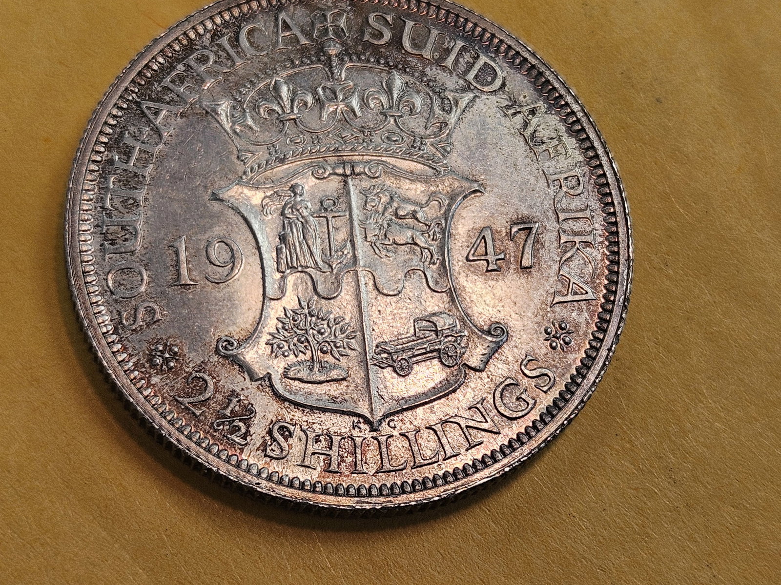 Very Choice Brilliant Uncirculated 1947 South Africa silver 2 1/2 shilling - 7