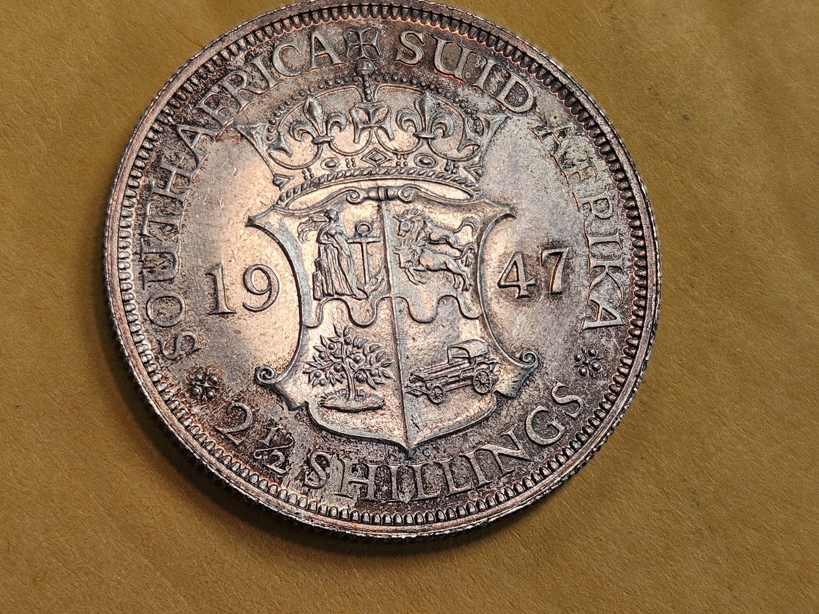 Very Choice Brilliant Uncirculated 1947 South Africa silver 2 1/2 shilling - 8