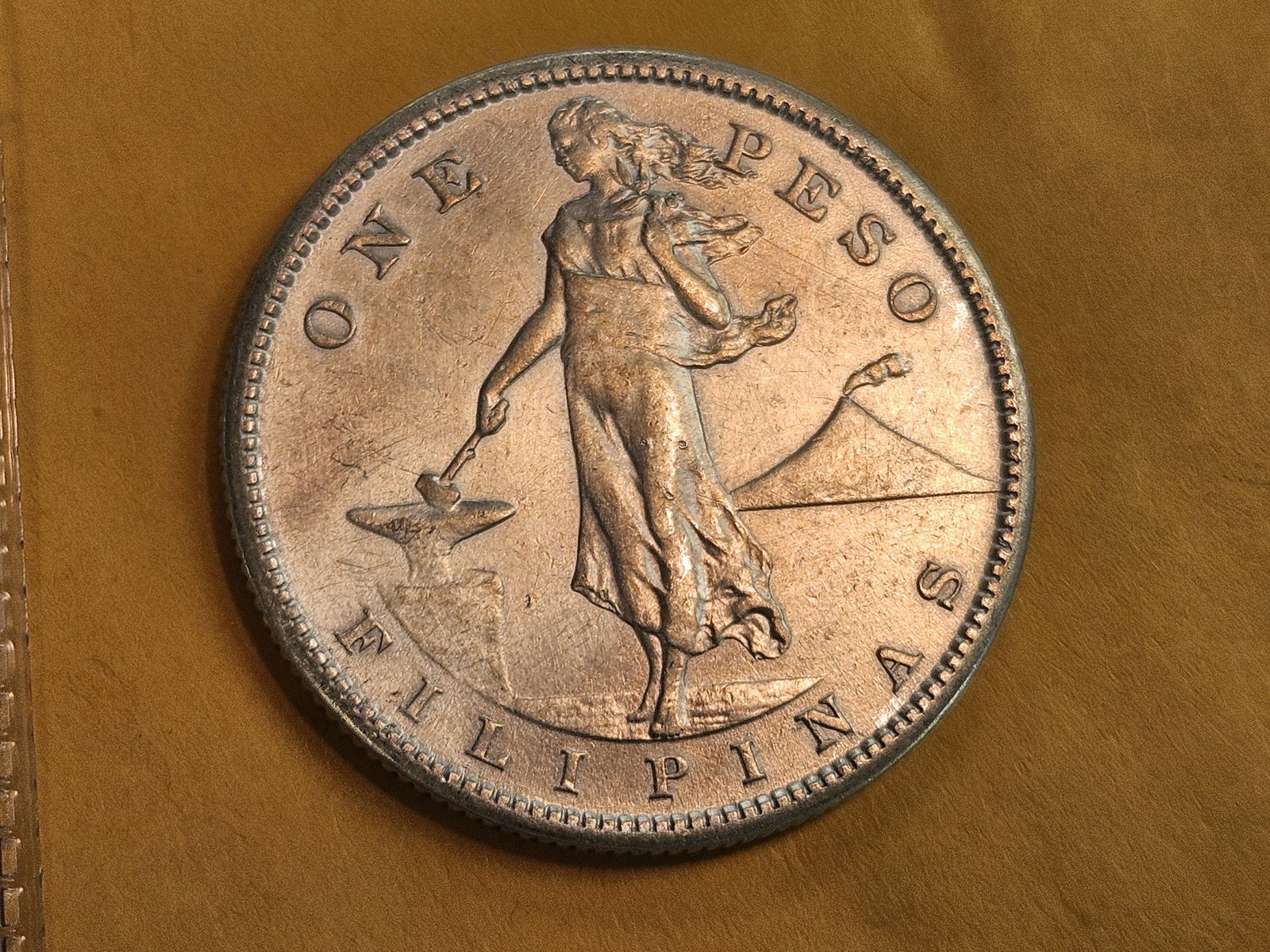 Brilliant Uncirculated 1910-S Philippines silver 1 peso: KM 172