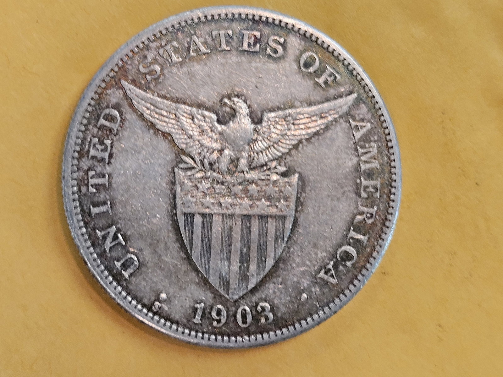 1903-S Philippines silver 1 peso in Extra Fine - 7