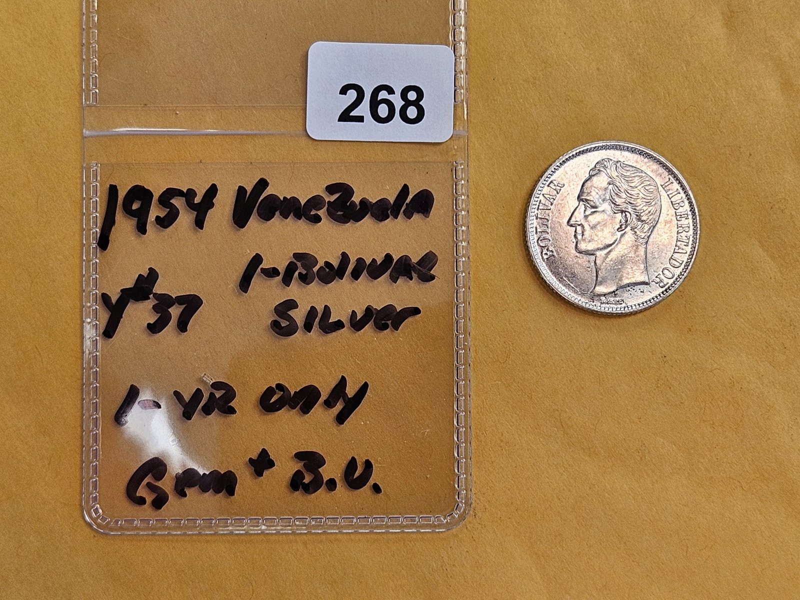 GEM Brilliant Uncirculated plus 1954 Venezuela silver 1 bolivar - 2