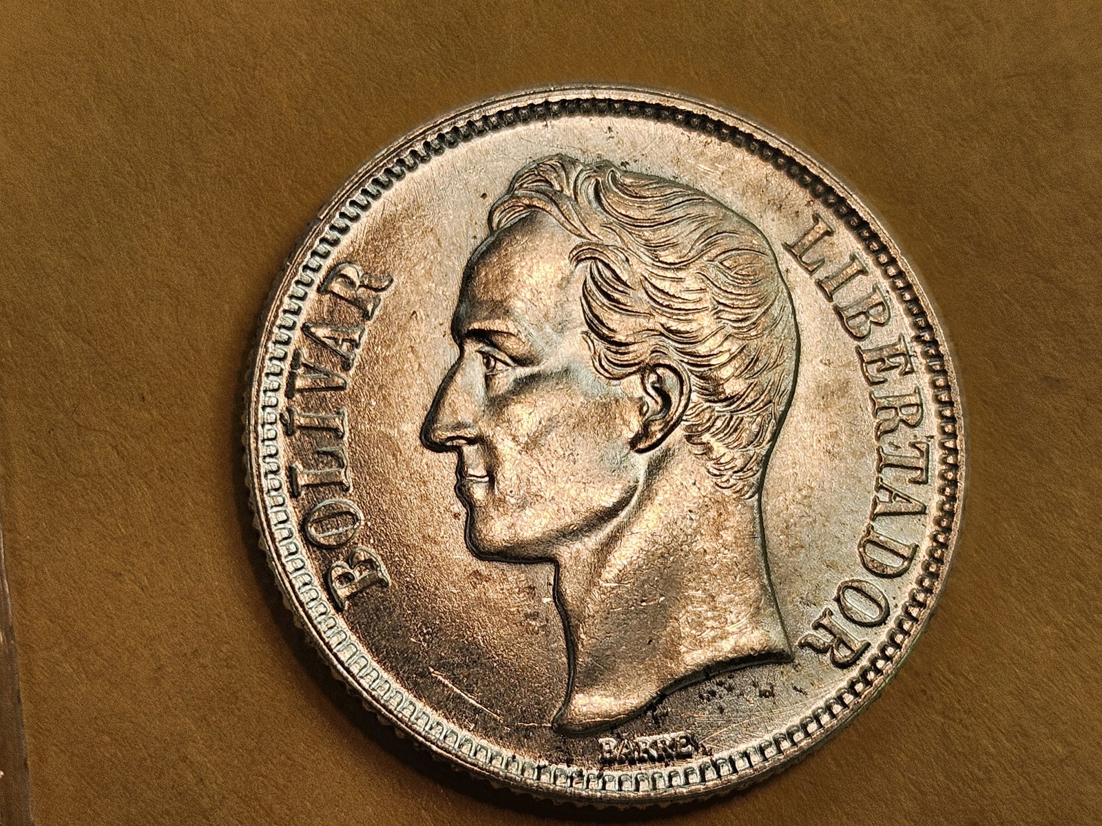 GEM Brilliant Uncirculated plus 1954 Venezuela silver 1 bolivar - 4