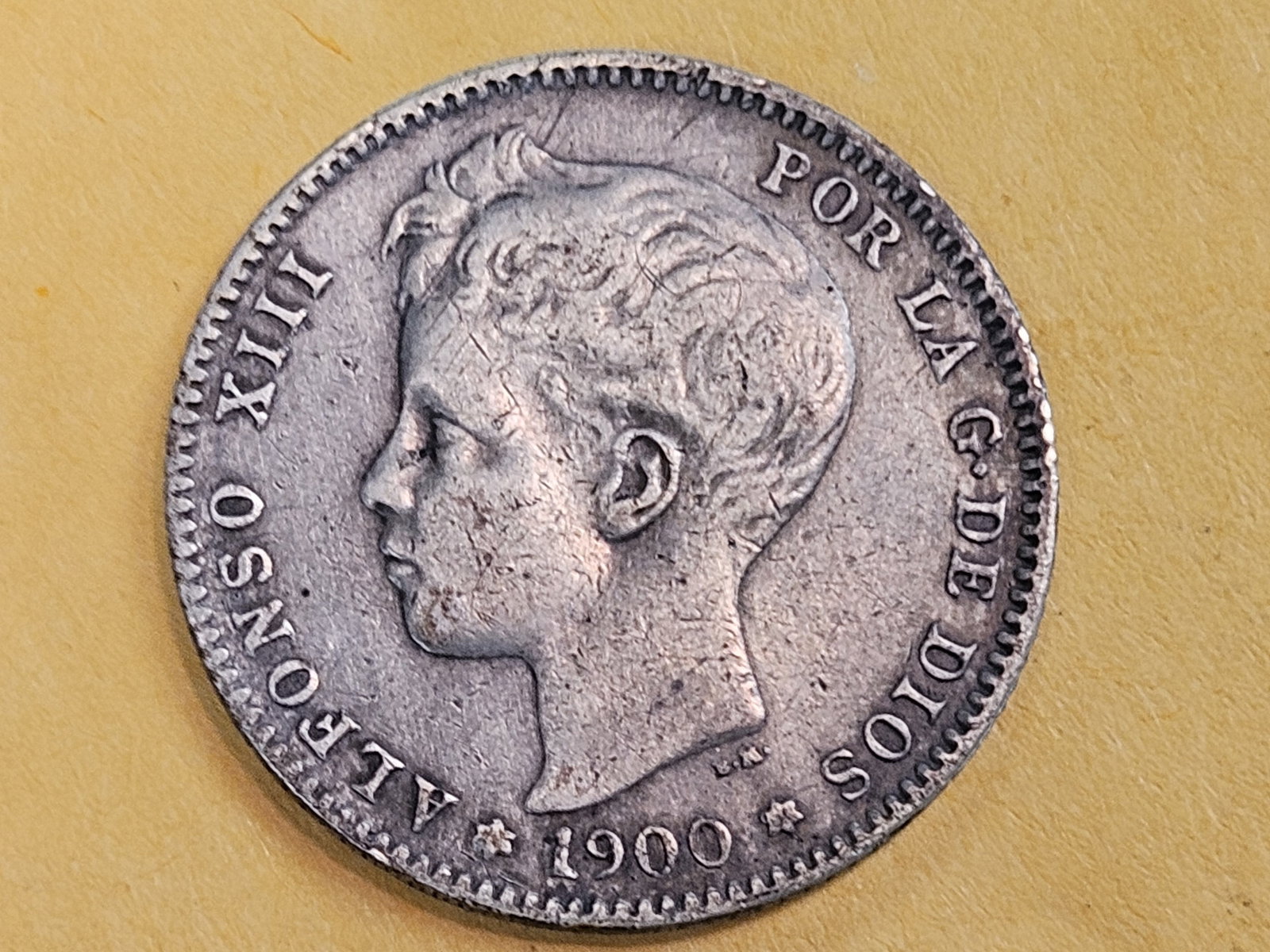 1900 Spain silver 1 peseta in Very Fine: KM 706