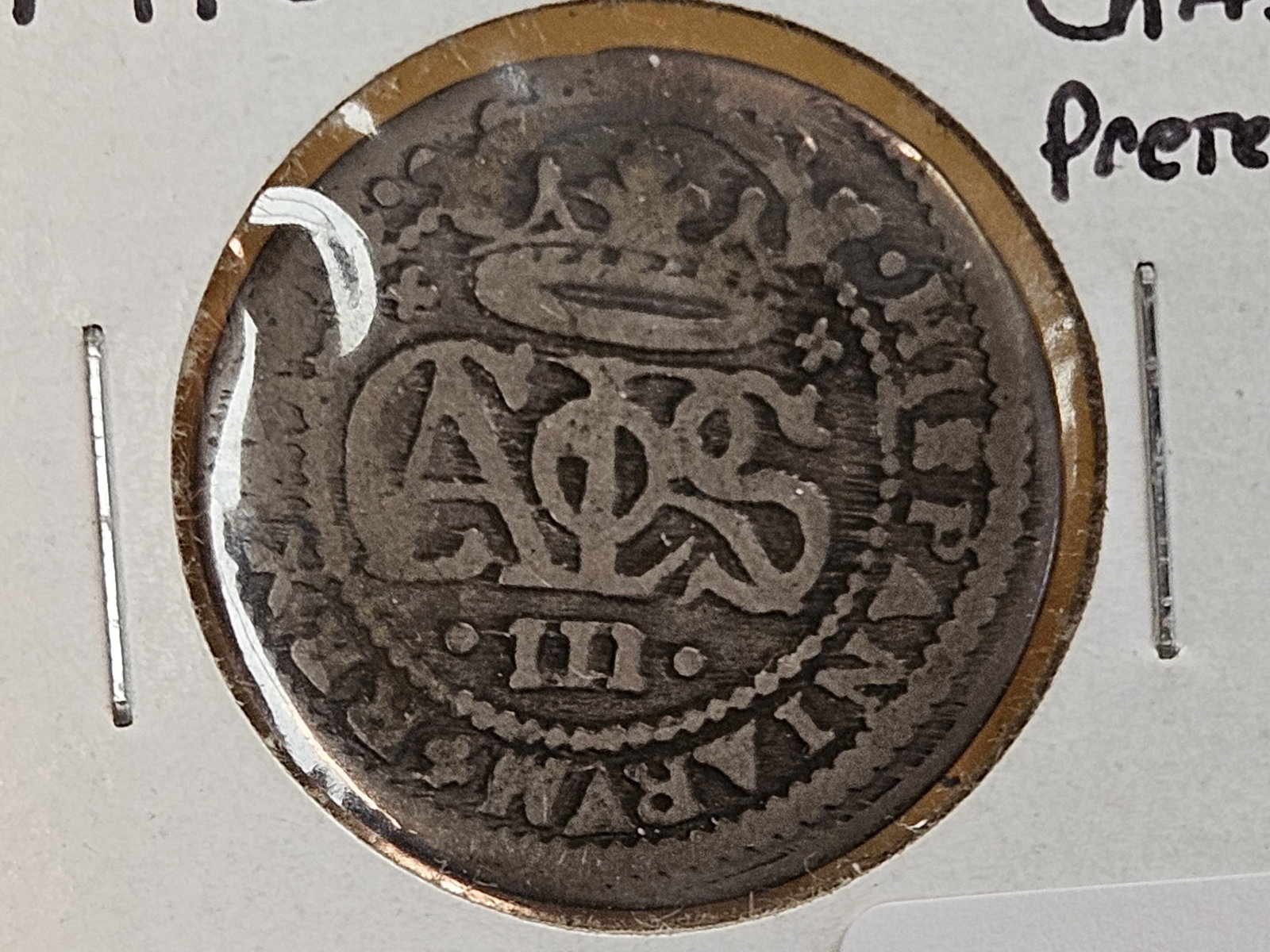 1712 Barcelona Spain Charles III coin in Fine: KM Pr5. Charles the Pretender