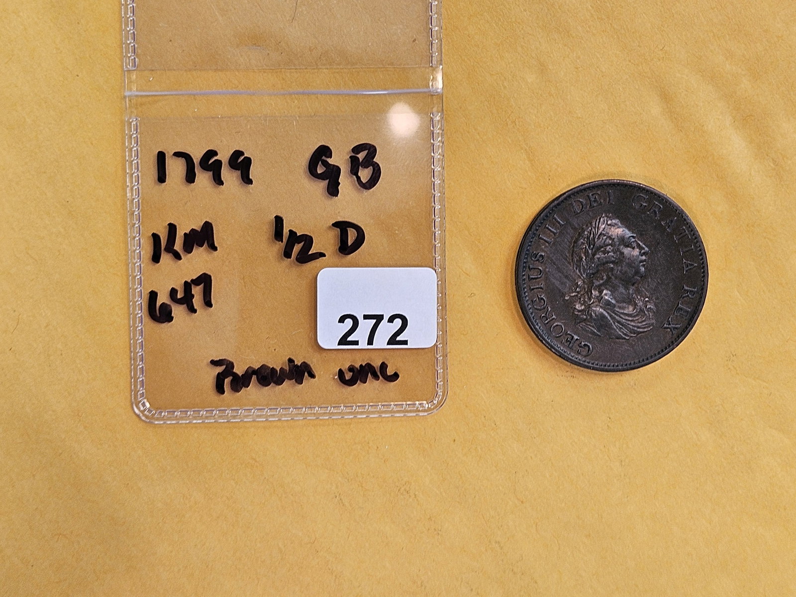 * Choice Brown Uncirculated 1799 Great Britain 1/2 penny - 2