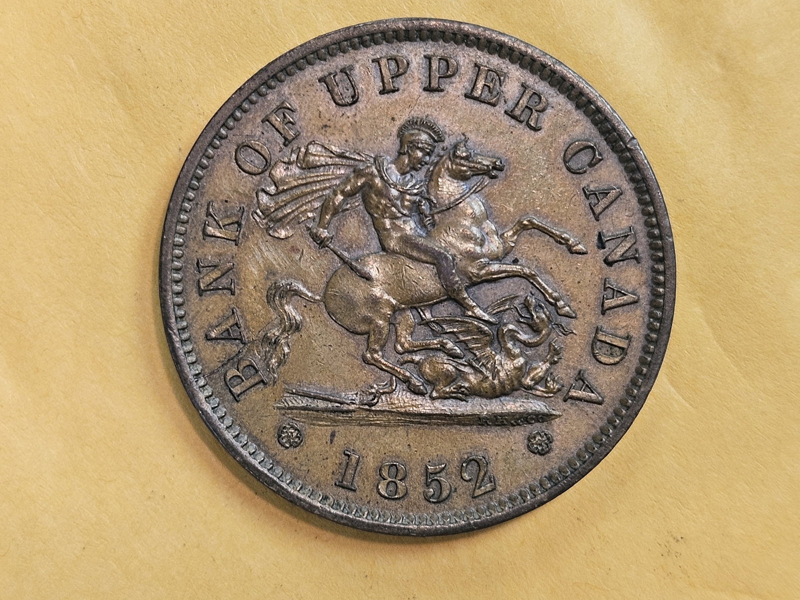 Brown Uncirculated 1852 Bank of Upper Canada One Penny Bank Token - 3