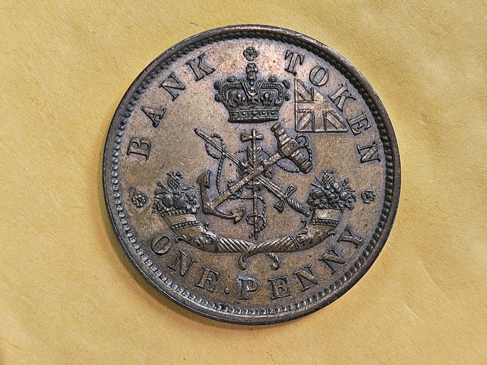 Brown Uncirculated 1852 Bank of Upper Canada One Penny Bank Token - 5
