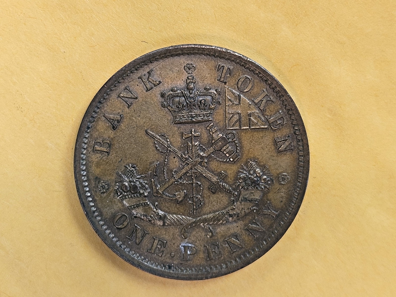 Brown Uncirculated 1852 Bank of Upper Canada One Penny Bank Token - 6
