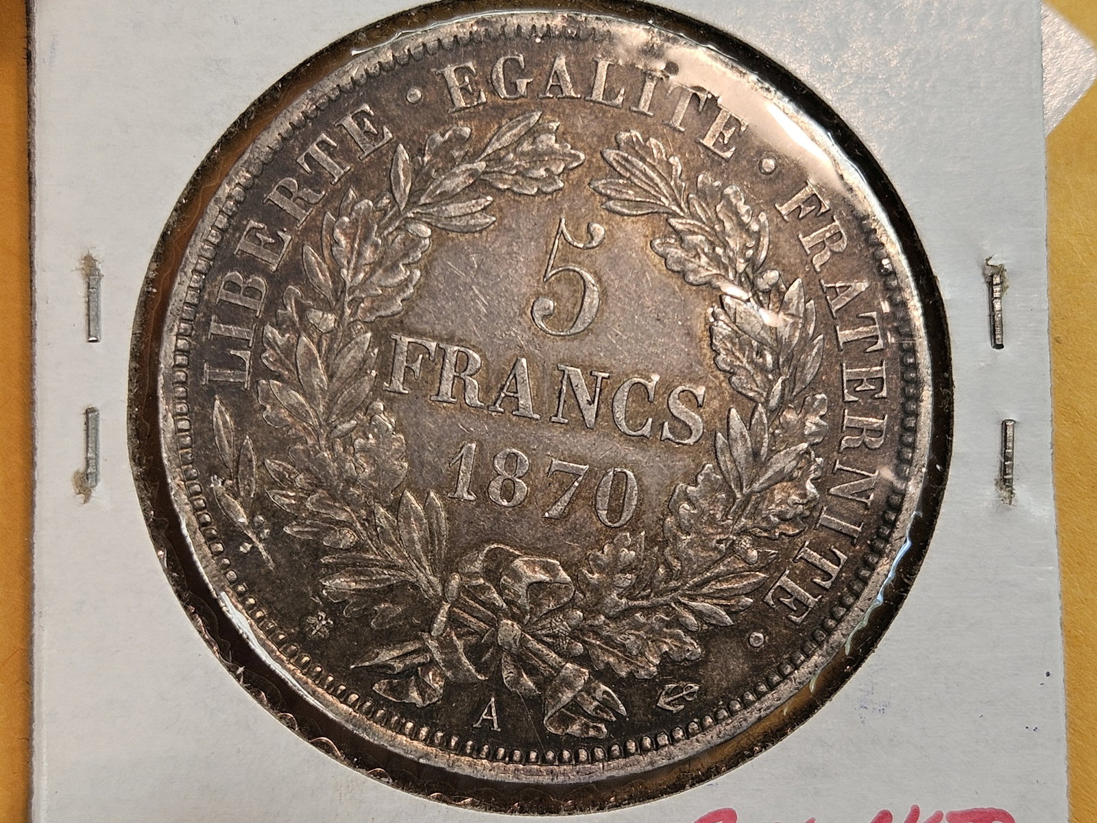 Choice About Uncirculated plus 1870-A France silver 5 francs - 4