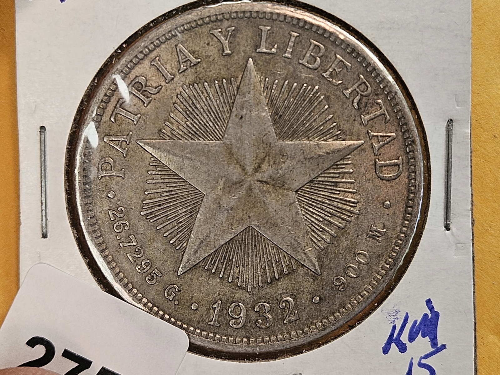 1932 Cuba silver peso in Extra Fine plus: KM 15