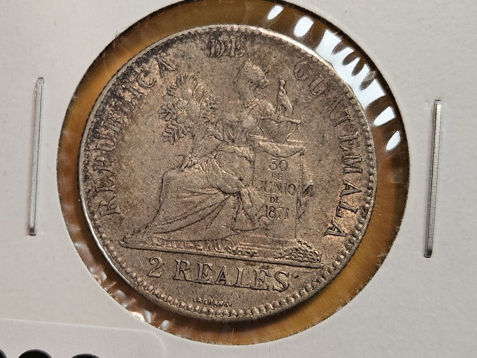 1894 Guatemala silver 2 reales: Original patina