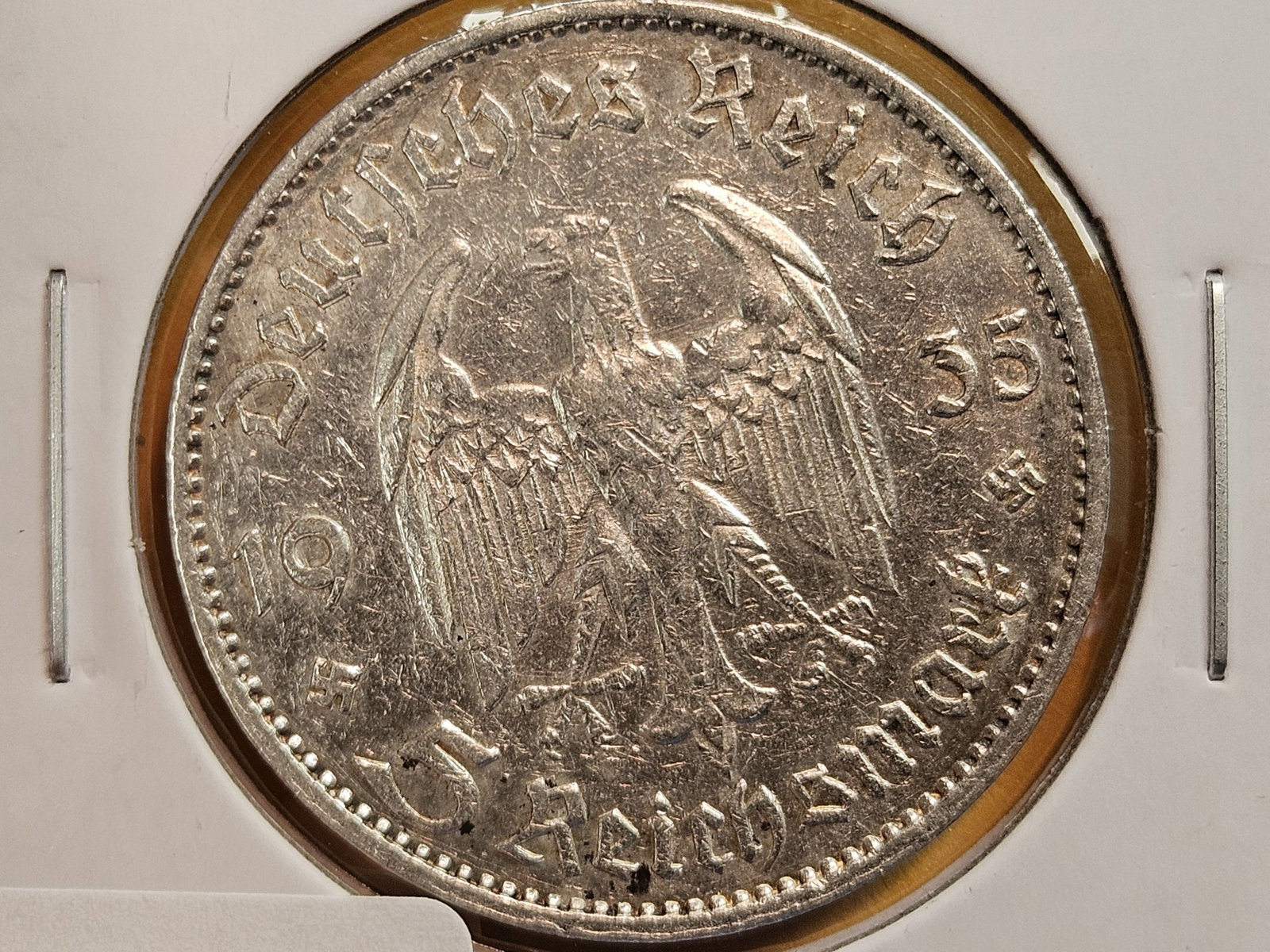 1935-E Germany silver 5 reichsmark: About Uncirculated