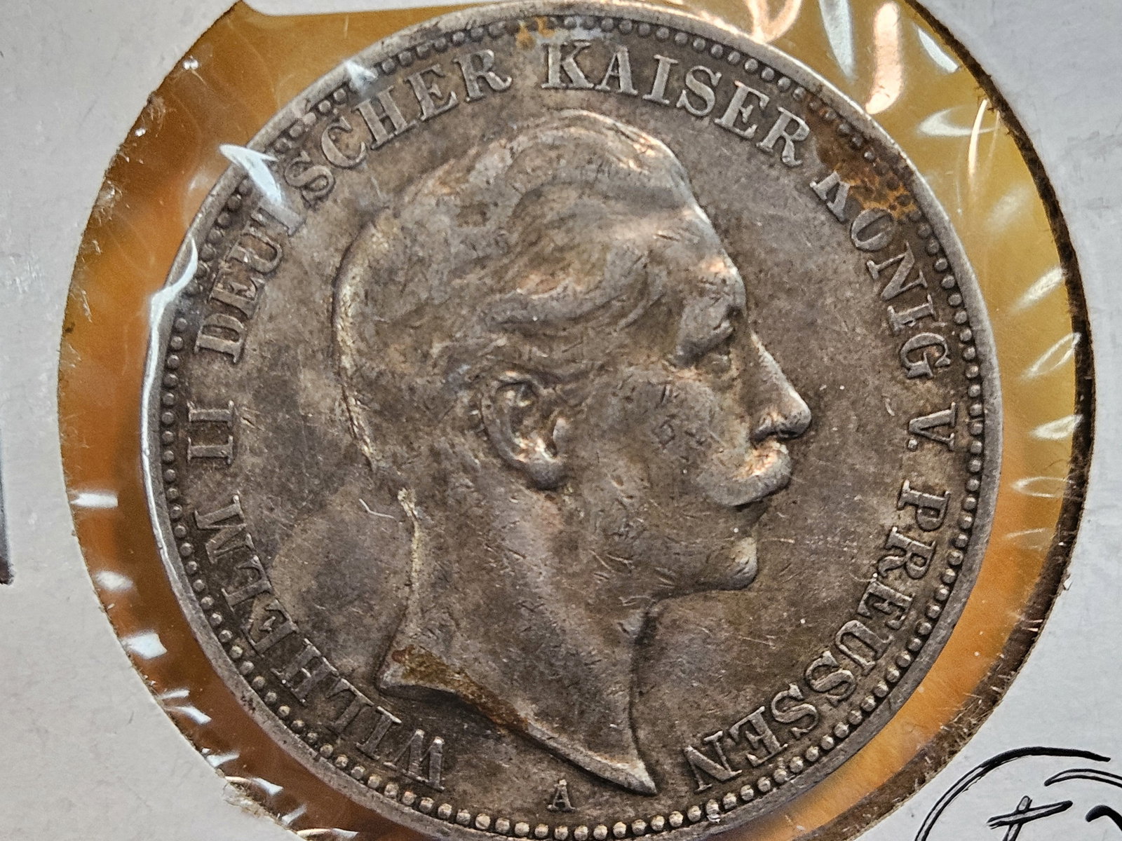 1910-A German States Prussia silver 3 mark: Lightly circulated