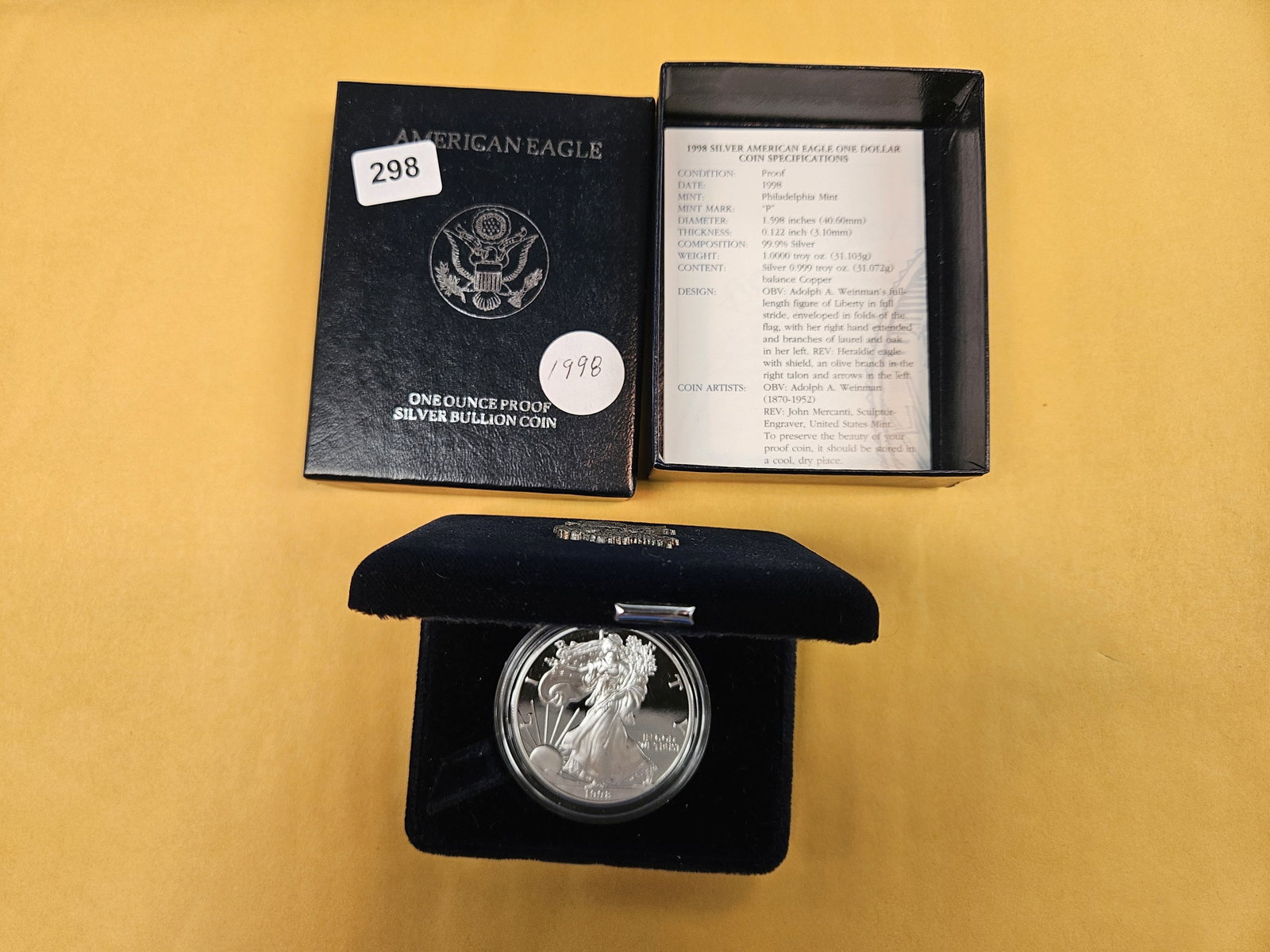 GEM Proof Deep Cameo 1998 American Silver Eagle: In original government packaging with certificated of authenticity