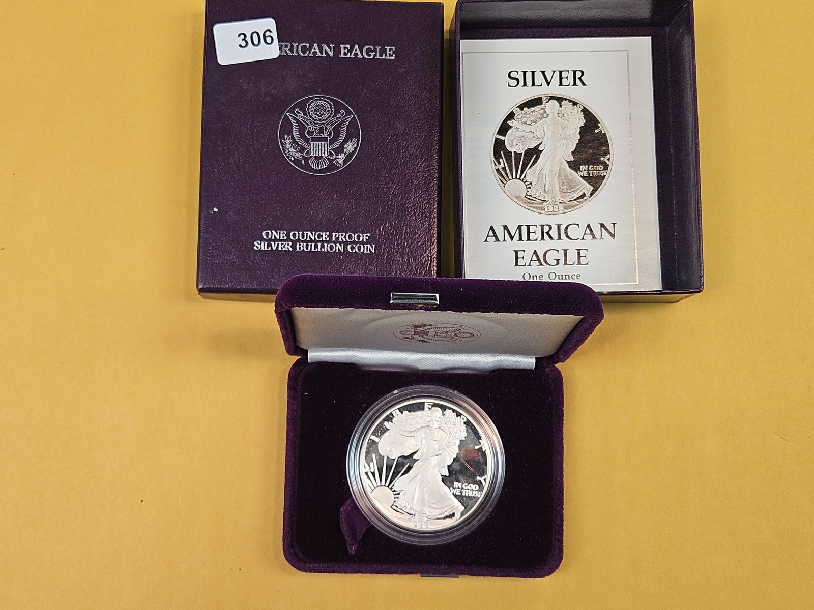 GEM Proof Deep Cameo 1988 American Silver Eagle: In original government packaging with certificated of authenticity