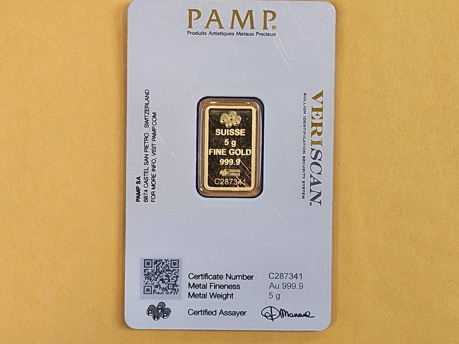 GOLD! PAMP SUISSE FIVE Gram .9999 fine gold bar - 3