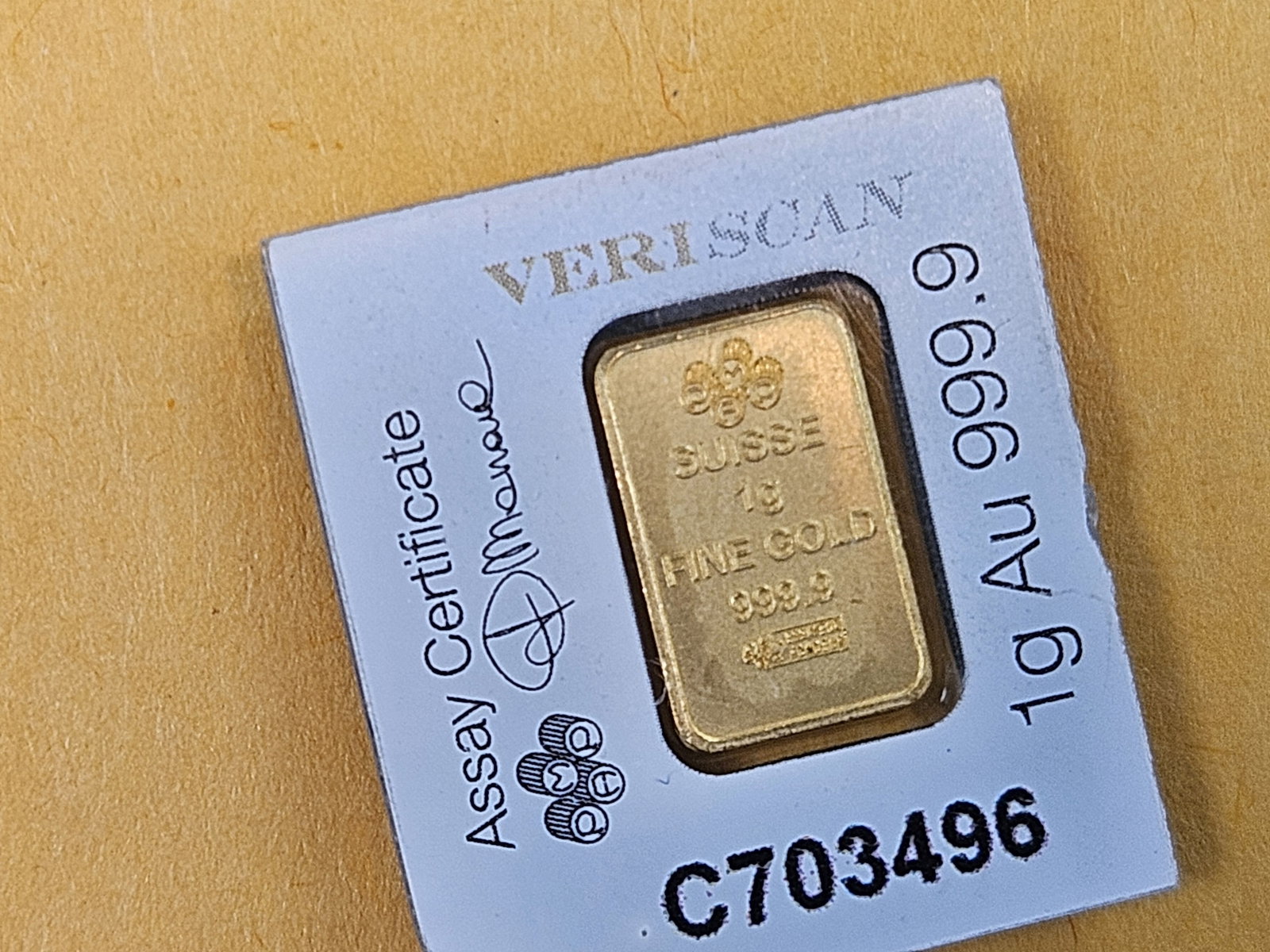GOLD! PAMP SUISSE One Gram .9999 fine gold bar - 3