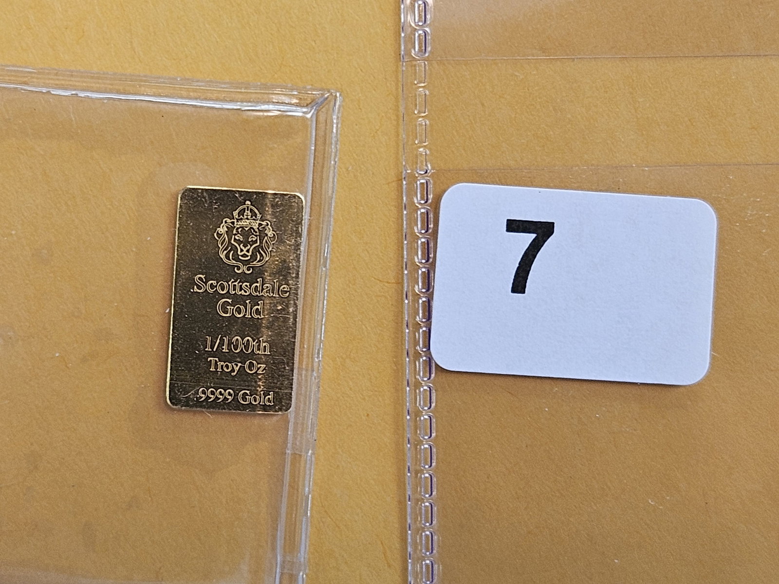 GOLD! Scottsdale mint .9999 Fine Gold Bar: Weighs 1/100th Troy ounce