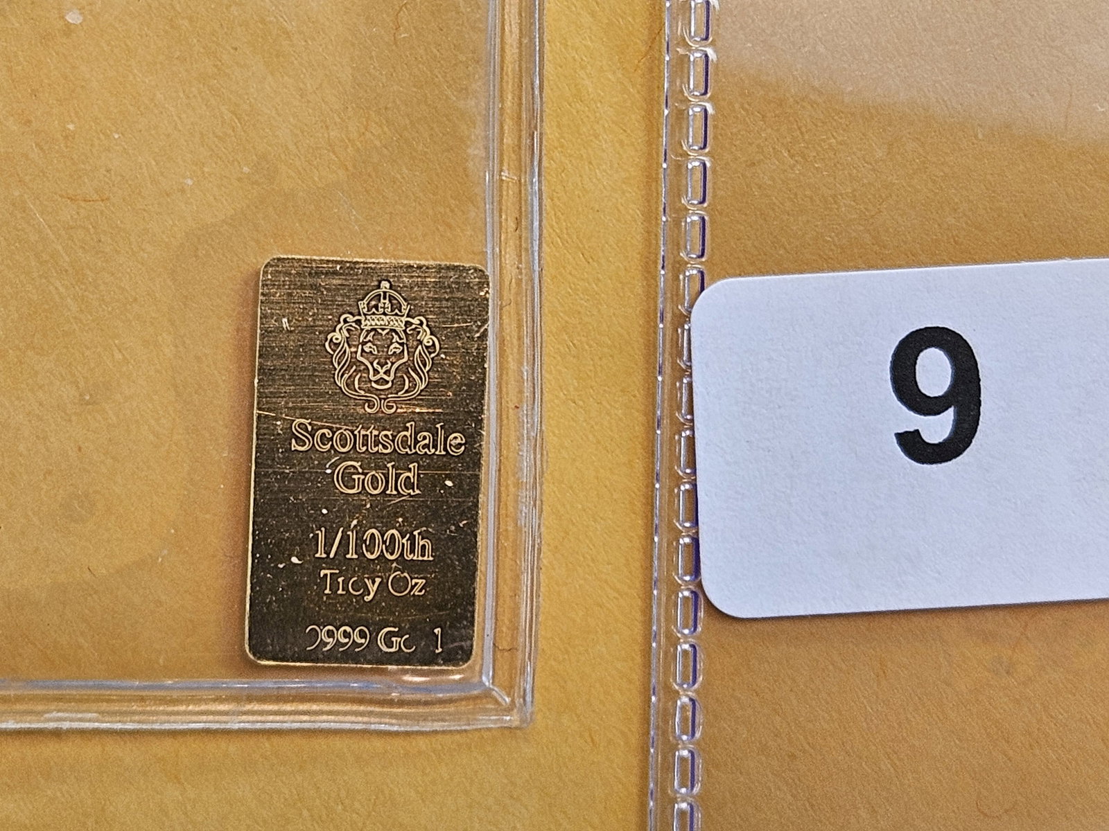 GOLD! Scottsdale mint .9999 Fine Gold Bar: Weighs 1/100th Troy ounce