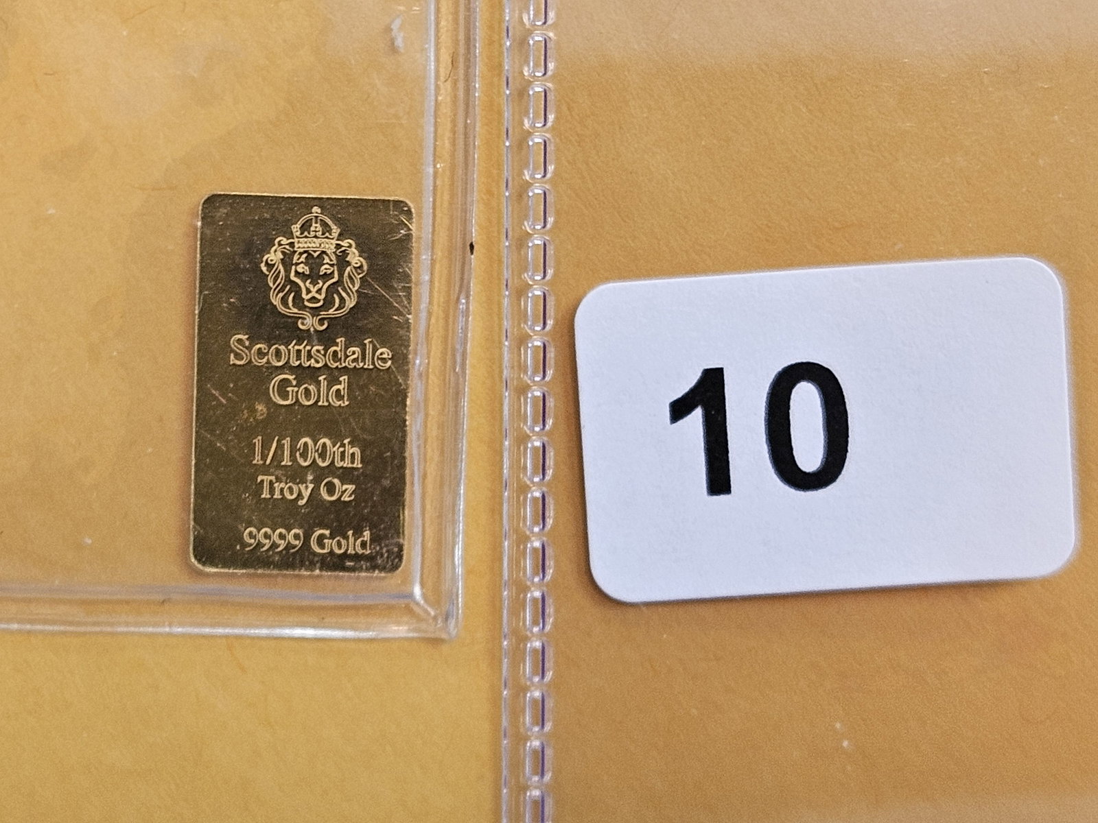 GOLD! Scottsdale mint .9999 Fine Gold Bar: Weighs 1/100th Troy ounce