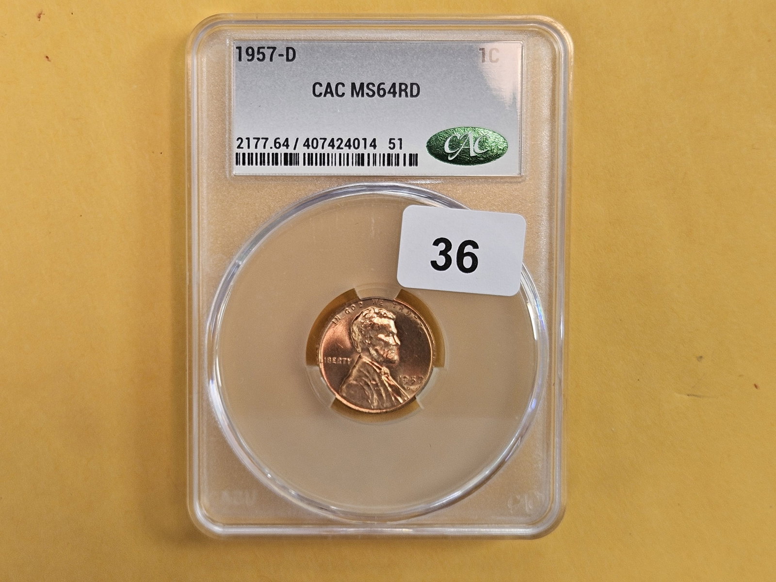 CACG 1957-D Wheat Cent in Mint State 64 RED - 2