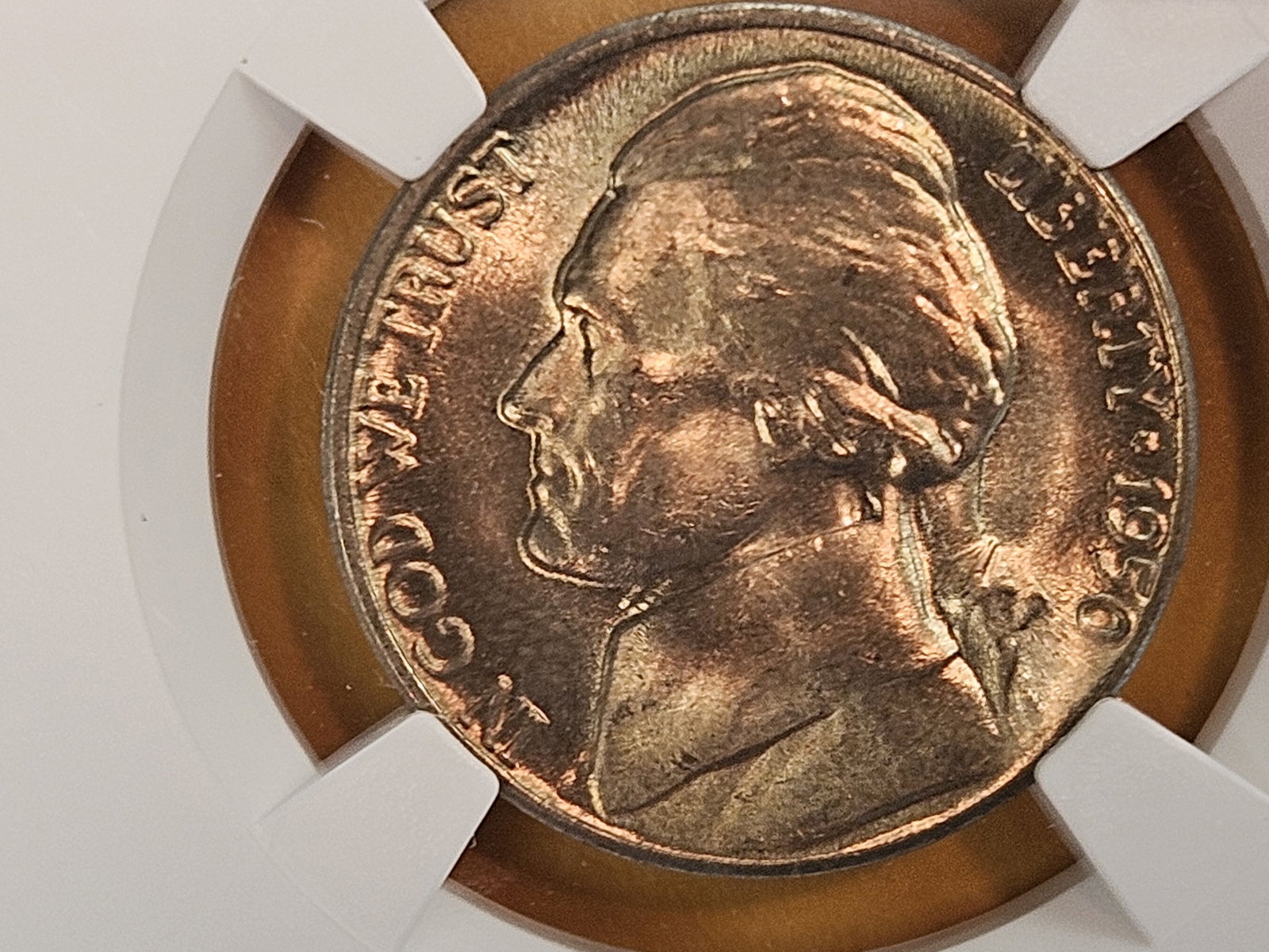 KEY DATE! GEM 1950-D Jefferson Nickel in Mint State 65: Beautiful patina