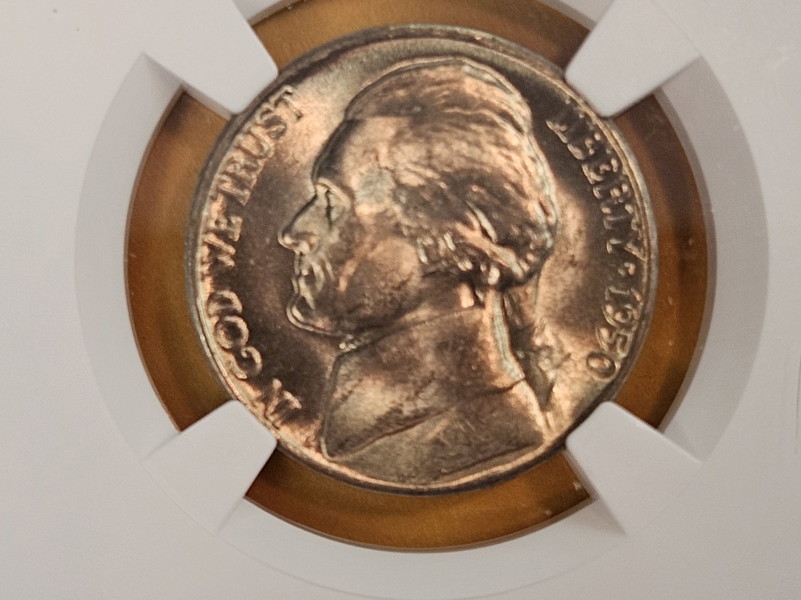 KEY DATE! GEM 1950-D Jefferson Nickel in Mint State 65: Little bit of toning