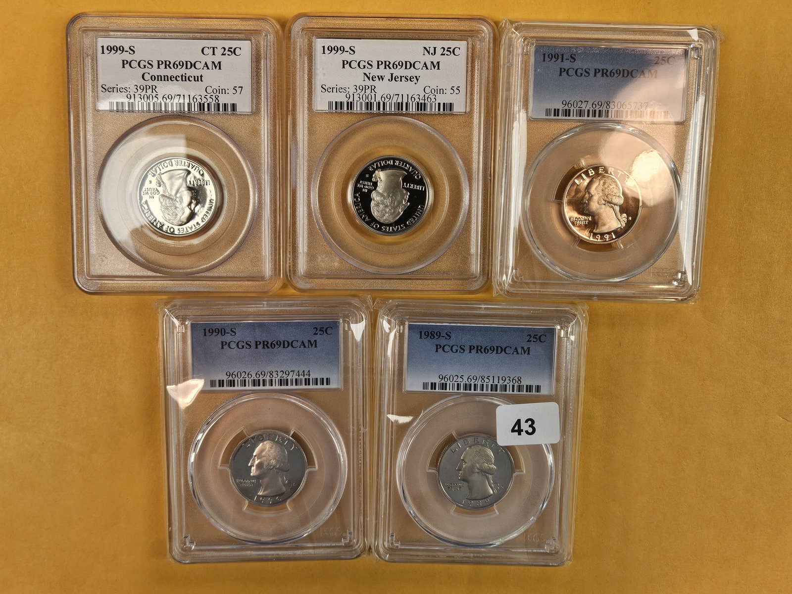 Five mixed, PCGS-Graded, Near-perfect Washington Quarters - 2