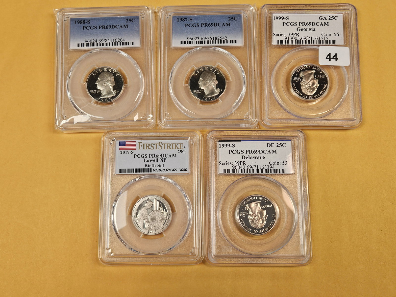 Five mixed, PCGS-Graded, Near-perfect Washington Quarters - 2