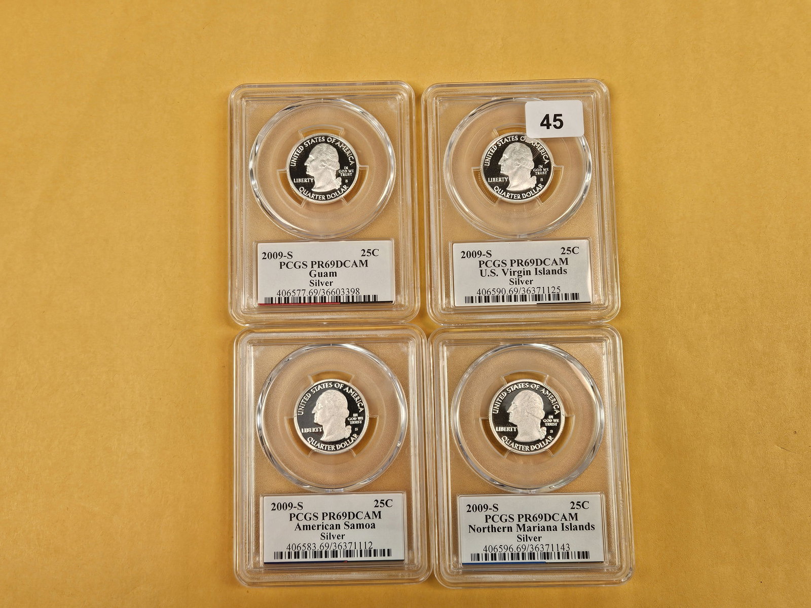 Four mixed, SILVER, PCGS-Graded, Near-perfect Washington Quarters - 2