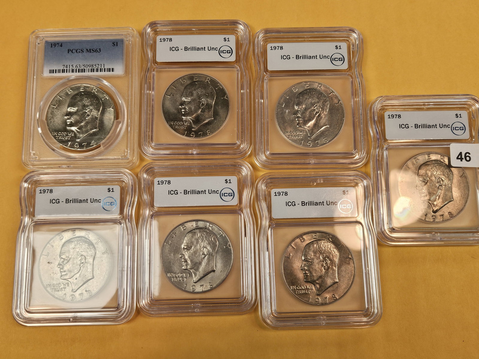 Seven graded, Brilliant Uncirculated, Eisenhower Dollars - 2
