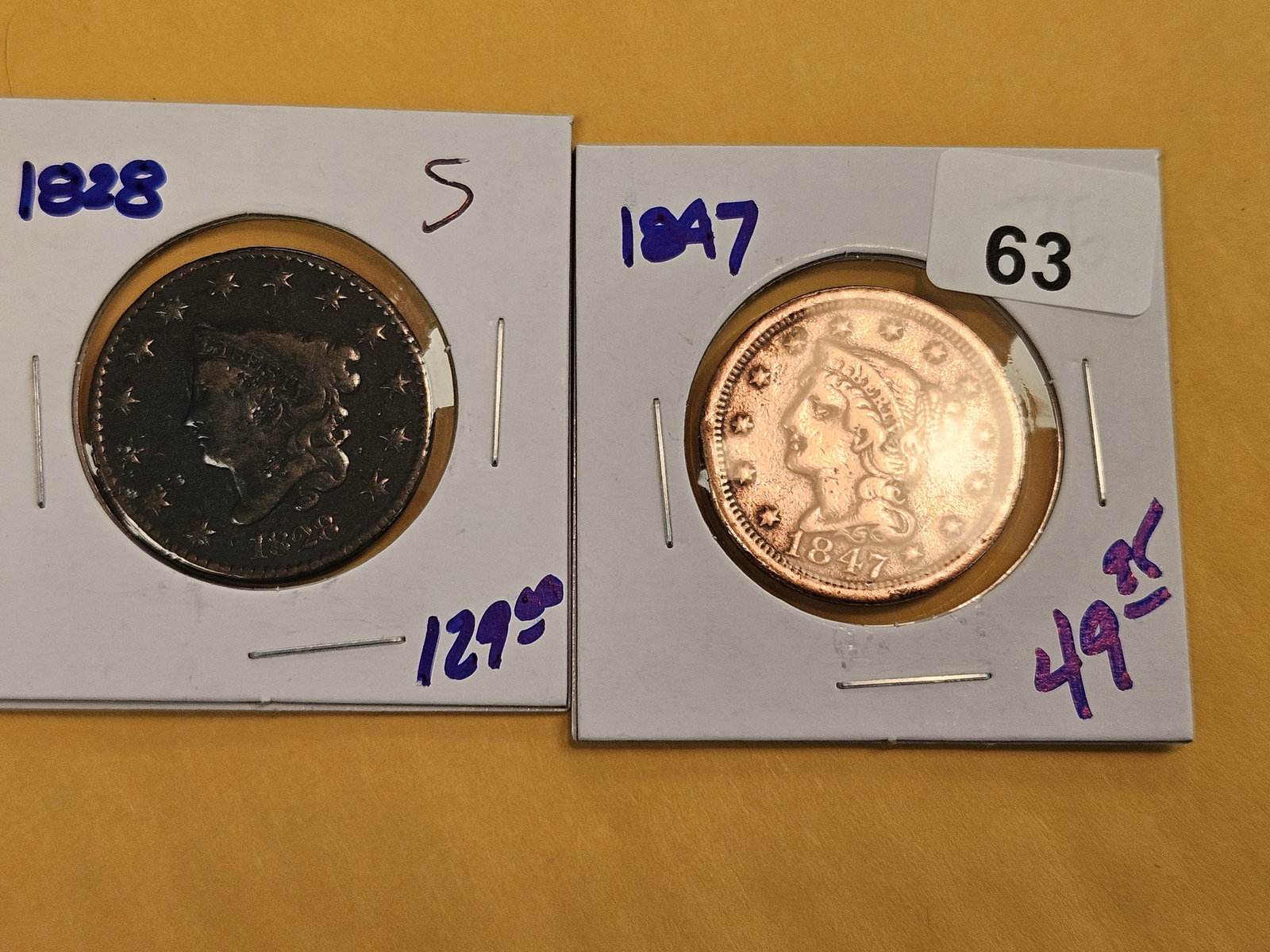 1828 Coronet and 1847 Braided Hair large cents - 2