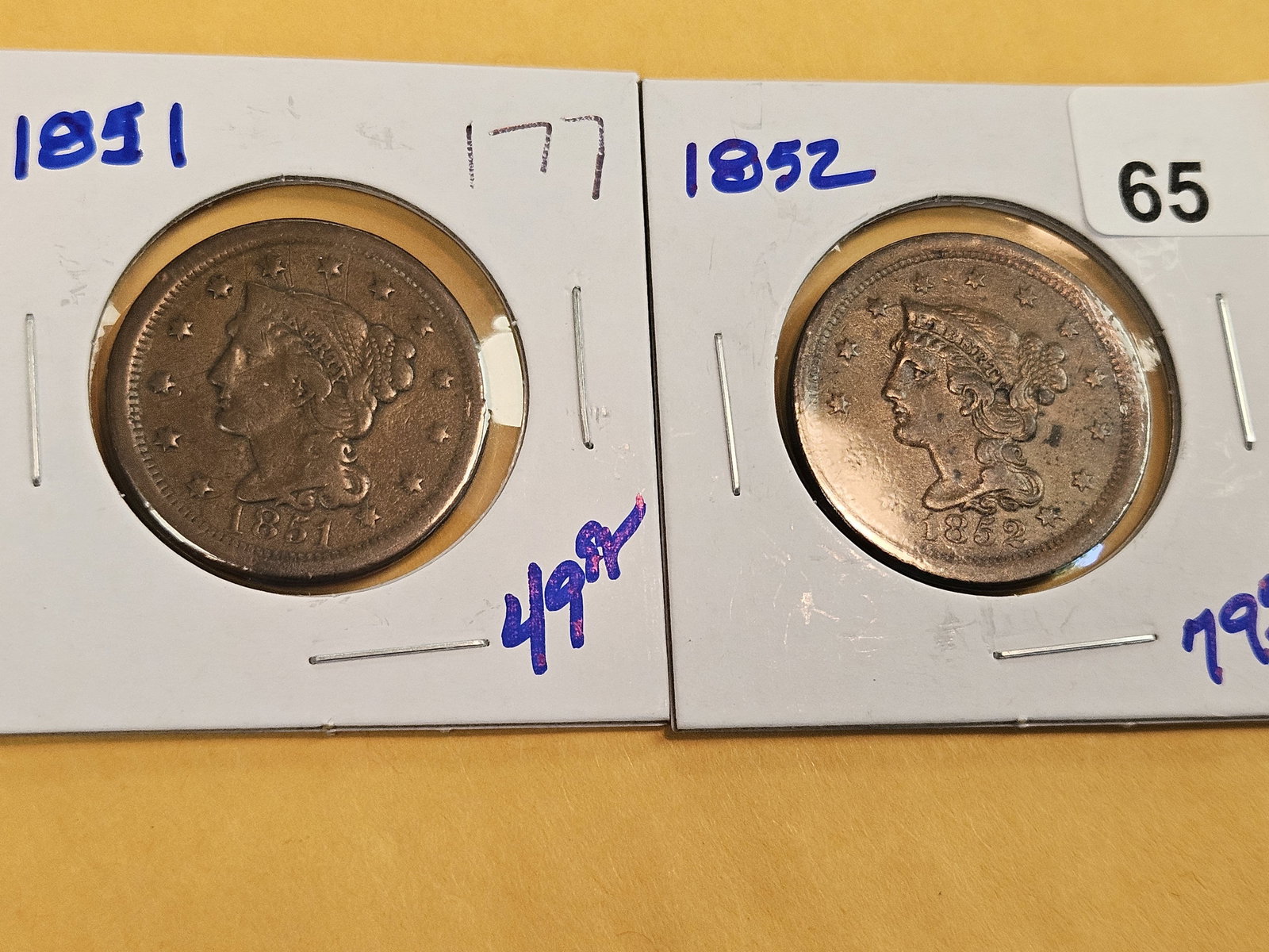 1851 and 1852 Braided Hair Large Cents - 2
