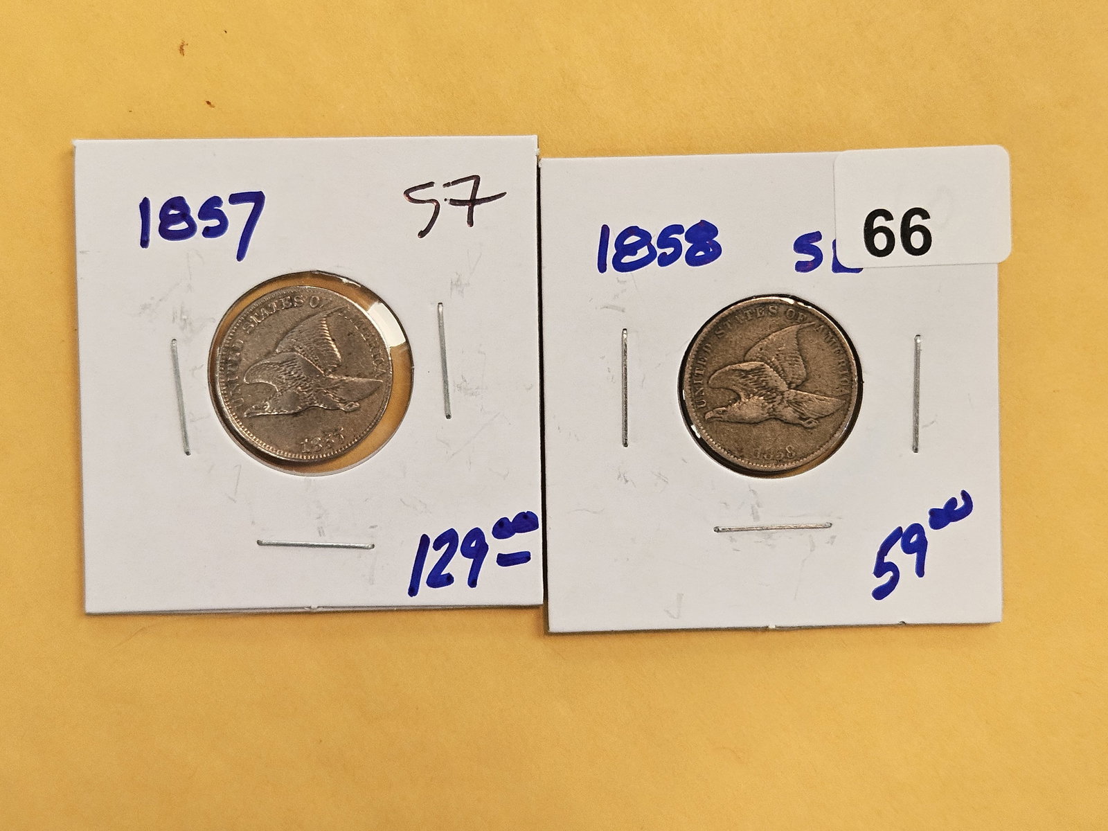 1857 and 1858 Flying Eagle Cents: Both circulated