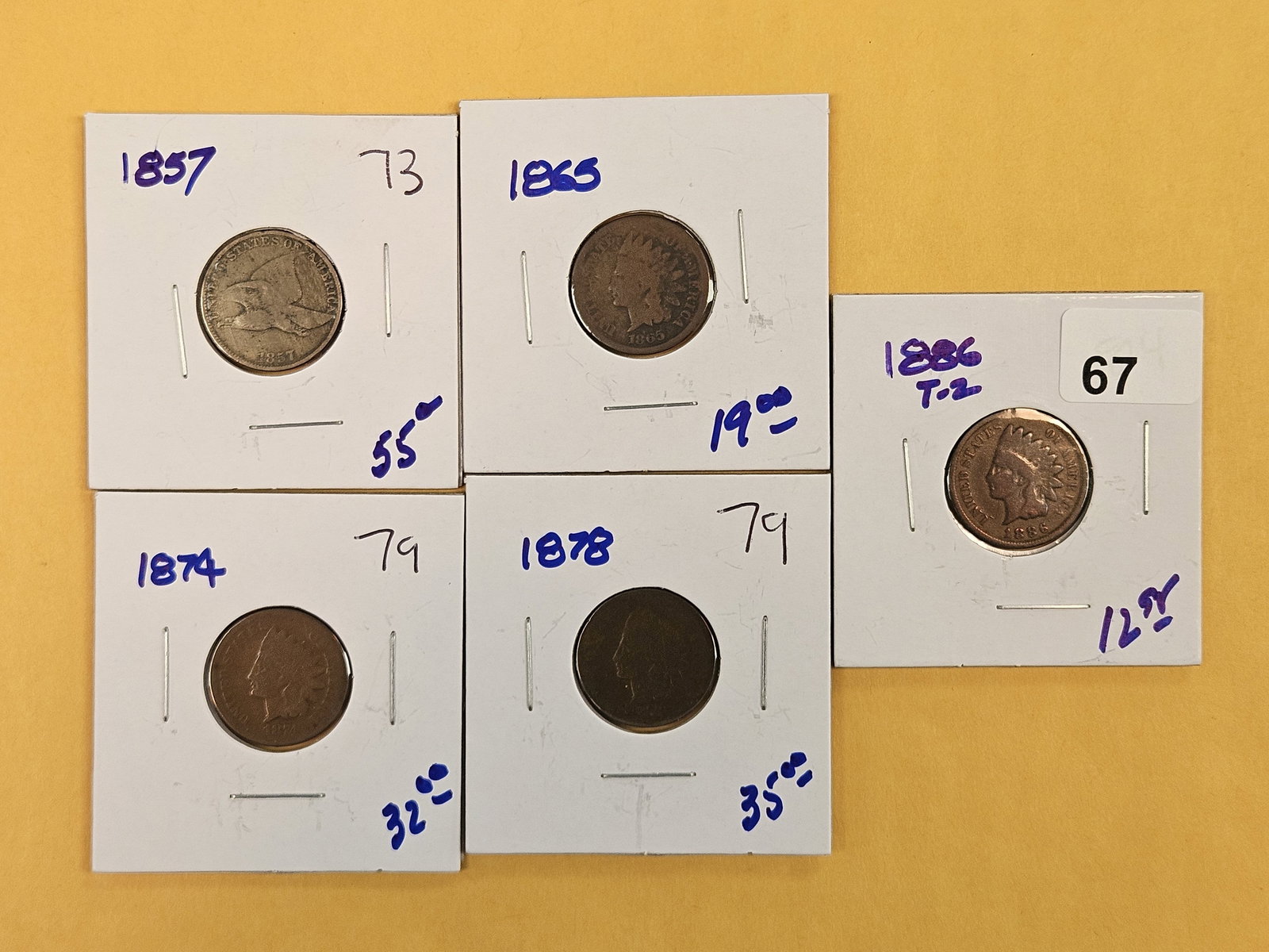 Five mixed, little better date, Indian Cents: Circulated