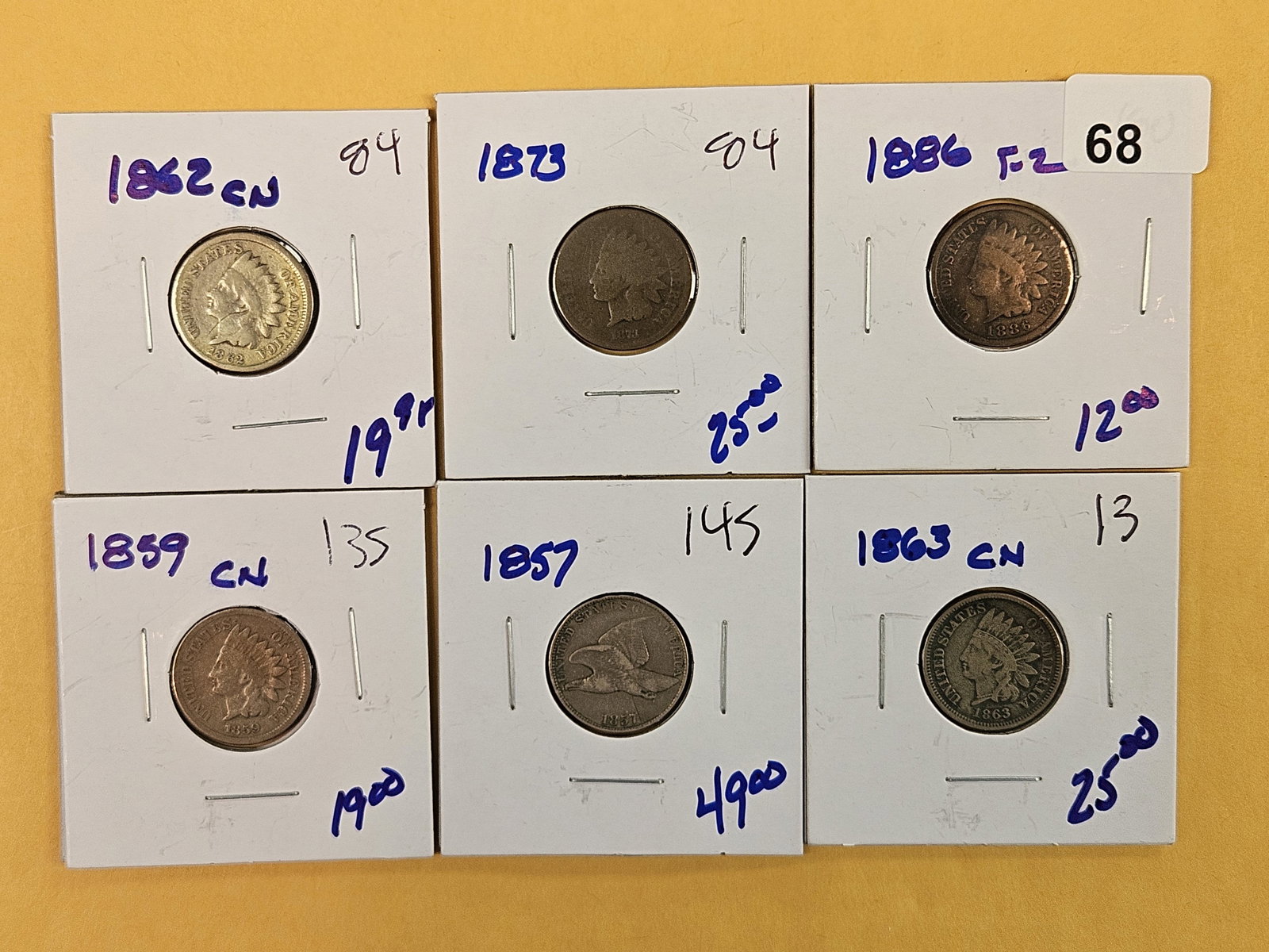 Six mixed, little better date, Indian Cents: Circulated